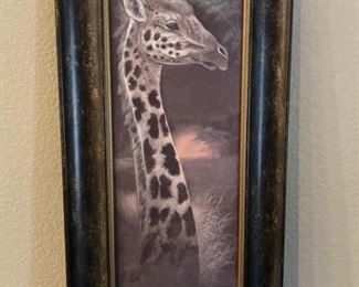 Framed Giraffe Painting is 13in w x 25in h