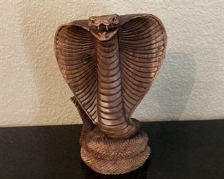 Carved Wood 8in Cobra Statue