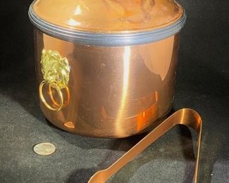 Vintage copper ice bucket with lion head handles 
