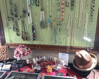 Vintage hats, costume jewelry 