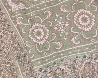 Super heavy vintage woven, fringed bedspread 