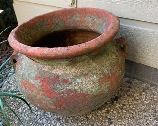 Gorgeous patina on this terracotta flower pot