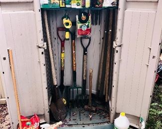 All the things… lawn and garden tools, fertilizers, bug control, Suncast storage shed