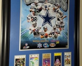 Dallas Cowboys All-Time Greats, Framed commemorative collection. Features one ticket from each of the Cowboys' Superbowls and a poster tribute, honoring the greatest Dallas Cowboys players in franchise history.
