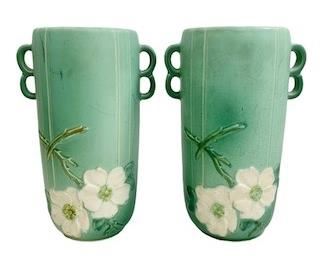 Pair Weller Art Pottery Tall Vases Art DEco