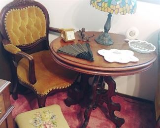 Victorian Era Oval Eastlake Parlor Table & Parlor Chair