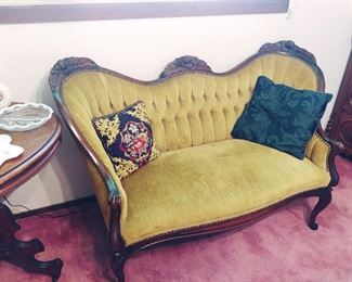 Victorian Era Rose Carved Tufted Loveseat