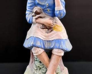 Girl in Blue Dress with Black Lab Puppy Figurine