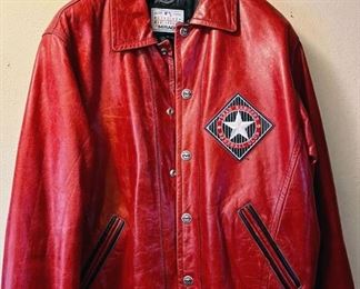 Texas Rangers Red Leather Letter Bomber Jacket