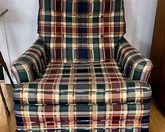 Plaid Upholstered Arm Chair