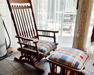 Plaid Upholstered Glider Rocking Chair