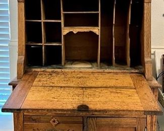 Oak Secretary Desk with Fold Down Writing Desk