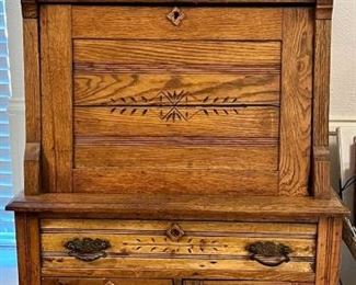 Oak Secretary Desk with Fold Down Writing Desk (Alternate view)