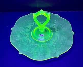 Uranium Vaseline Glass Platter with Handle