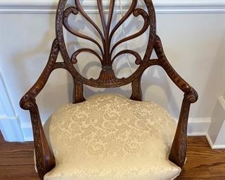 Chair Carved Mahogany w Cream Cushions