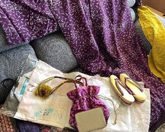 Purple silk Kimono with all pieces intact - undergarments , obi, bag shoes 