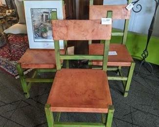 Leather and Wood Custom Side Chairs