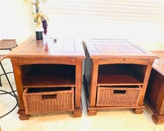 End tables w/ wicker storage baskets