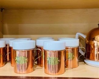 Porcelain Teapot w/ Copper Cozy - Porcelain Cups with Copper Sleeves
