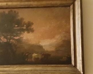 Old Oil on Board  scene with cows  30  as is 