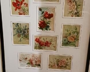 Framed set antique floral postcards  80