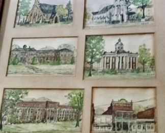 Mary Jane Dow, Canton artist framed set watercolor miniature Architecture  80