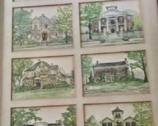 Mary Jane Dow, Canton Framed set Watercolor Miniatures of Historic homes  80