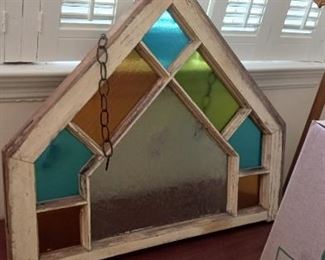 Blue and Green Pointed stained glass 150