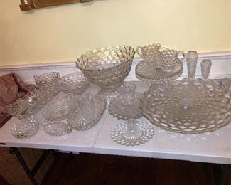 Fostoria - 
Cake Salver $90
Footed Fruit Stand $60
Ice Tub $20
Small Punch Bowl with Stand $100