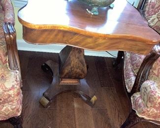 Meeks Melon Ball Striped Mahogany Pedestal center Table came from Brookhaven Betsy Jones estate  $300