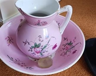 Pink Old Paris Pitcher and Bowl  50