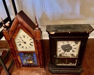 Mahogany Gothic steeple Clock w fruit   70