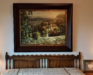 Large gorgeous art and king bed with like new king mattress set. 