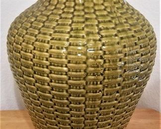 Green basket weave ceramic vase