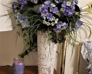 Blue florals and metal vase