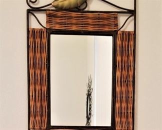 Woven wicker leaf mirror