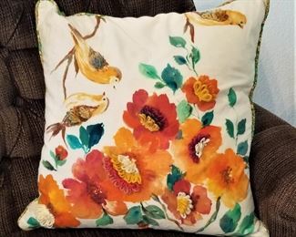Bird and flowers large pillow