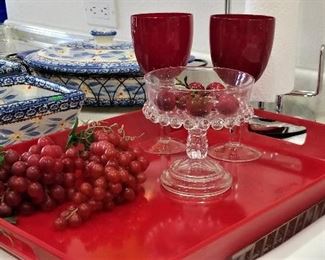 Red tray and glasses