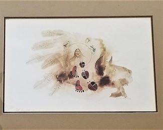 Signed Southwest Native American art. Buffalo and Native American  art.