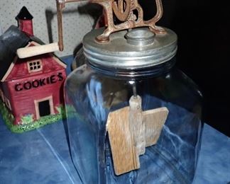 BUTTER CHURN GLASS WITH WOOD PADDLES