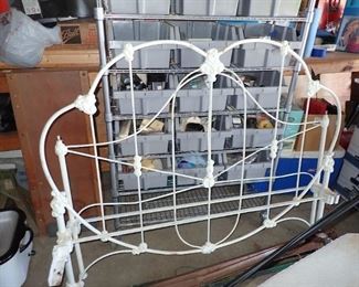 WHITE IRON BED HEADBOARD & FOOTBOARD