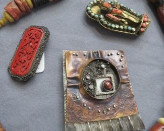 Gorgeous Brutalist Mixed Metal Brooch by Linda Thompson with Semi-precious stone embellishment