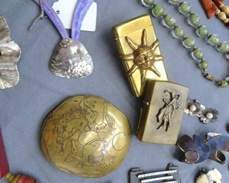 More Sensational and Unique Offerings by Linda Thompson, Vintage Zippo Lighters and a Fantastic Engraved Copper Belt Buckle Depicting a Bucking Bronco