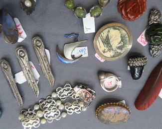 Sterling Bird Head Brooches by Linda Thompson, Gorgeous Sterling Silver & Genuine Pearl Link Bracelet and the FINEST Signed Scrimshawed Ivory Brooch Depicting a Swan