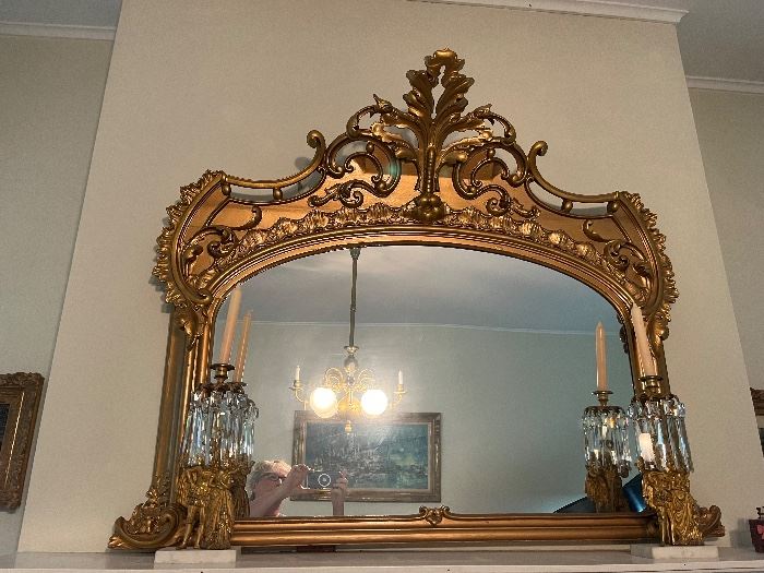 Gilded Over Mantle Mirror Circa 1860, overpainted.  Appraised by Carlsen Gallery with a replacement value of $500 several years ago.