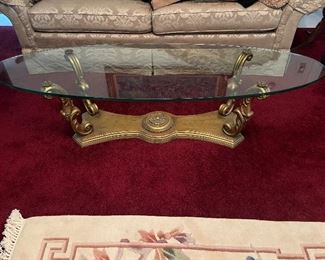 Glass & Gilded Oval Coffee Table, 64" x 22" x 15.5"