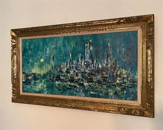 City Scape Oil Painting, 56.6" x 32.5" , signed M bick