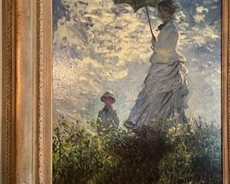 Oil Painting Woman with a Parasol-Madame Monet and Her Son, 1875: Framed Canvas Replica Painting.  