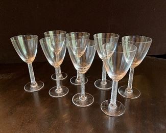 Signed Lalique France Phalsbourg 6-1/2" wine set of 8 glasses 