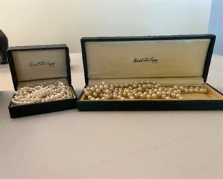 Pearl necklaces and vintage Marshall Field jewelry boxes